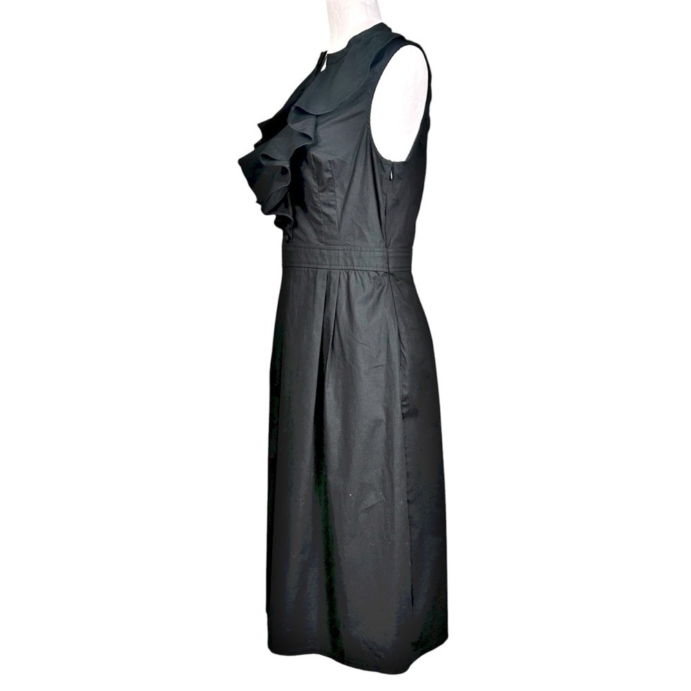 Shoshanna Midi Dress 10 Black Ruffles Split Neck Night Our Feminine - Picture 6 of 11